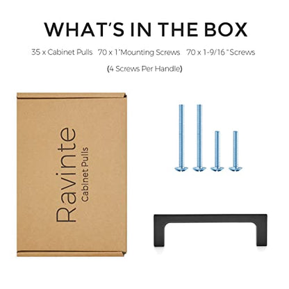 Ravinte Matte Black Kitchen Cabinet Handles 3-3/4 Inch Pulls 35 Pack - color: Matte Black, size: 3-3/4 Inches Hole Center