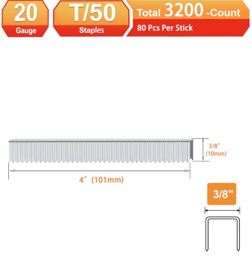 20 Guage Galvanized T/50 Staples (3/8"-3200pcs) - size: 3/8"---3200pcs