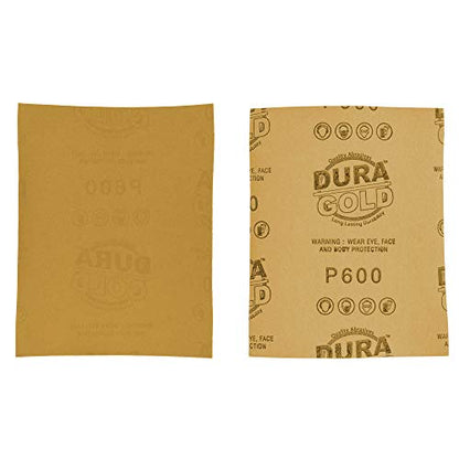 Dura-Gold Premium 1/4 Sheet Gold Sandpaper Sheets, 600 Grit (Box of 400) - size: 600-Grit
