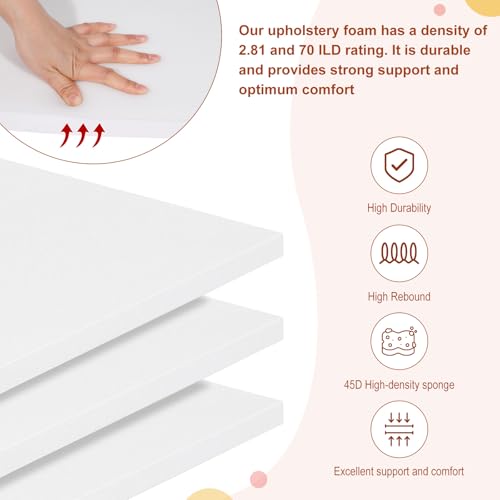 High Density Upholstery Foam 1" X 18" X 18", 3PCS Couch Cushion Replacement - size: 1" X 18" X 18"