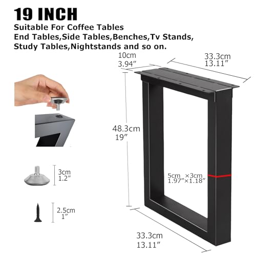 19 Inch Metal Coffee Table Legs Black, Heavy Duty Furniture Legs for DIY End Side Tables, Bench, Modern Desks, Night Stands, Sofa (H19” x W13.1”, Black) - size: 19" U Shape