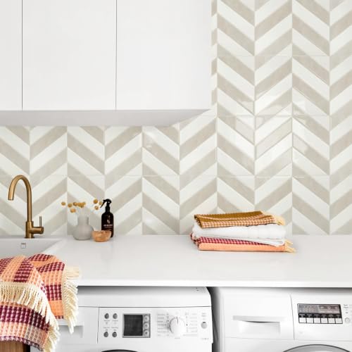 STICKGOO Herringbone Peel and Stick Backsplash, White & Beige, 10 Sheets - color: White & Beige, size: Pack of 10