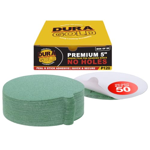 Dura-Gold Premium 5" Green Film PSA Sanding Discs - 120 Grit (Box of 50) - size: 120-Grit