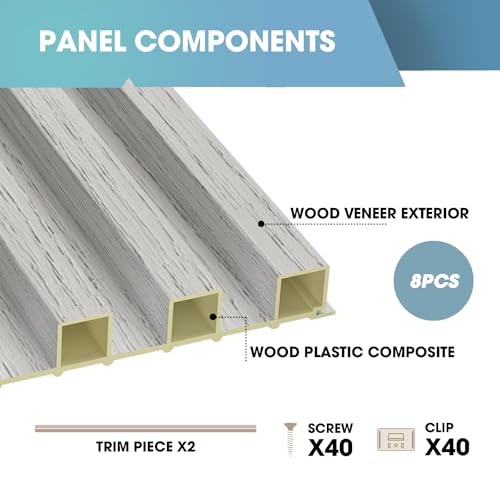 OUZUGIE WPC Acoustic Slat Wall Paneling, 8-Pack 114 x 6 Inches - color: Gray, size: (High)114“ x 6"