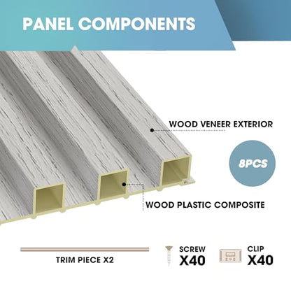 OUZUGIE WPC Acoustic Slat Wall Paneling, 8-Pack 114 x 6 Inches - color: Gray, size: (High)114“ x 6"