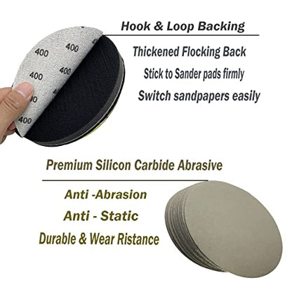 6 Inch 400 Grit Wet Dry Sandpaper，20 PCS Hook and Loop Sanding Discs - style: Grit 400