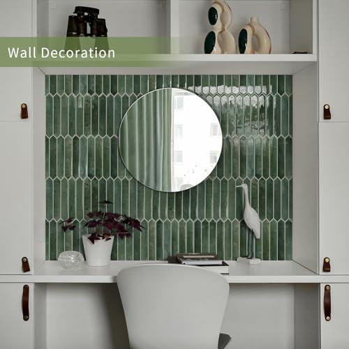 10 Sheets Long Hexagon Tile Peel and Stick Backsplash - color: Green