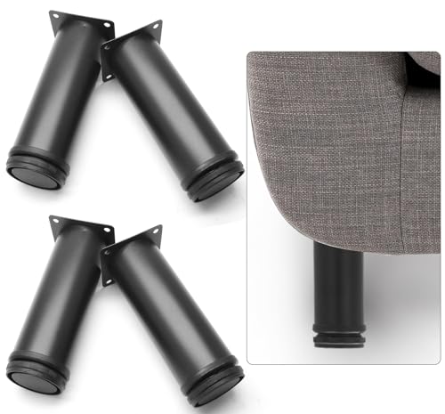 6 Inch Adjustable Furniture Legs, Set of 4, Black, 50x150mm - size: 6 Inch / 150mm