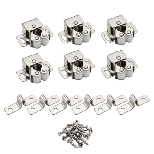 6 Pack Cabinet Latch, Cabinet Door Latch, Double Roller Catch for Cupboard Closet Door (Silver) - color: Silver