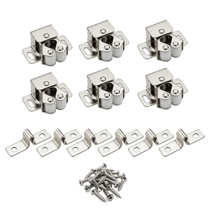 6 Pack Cabinet Latch, Cabinet Door Latch, Double Roller Catch for Cupboard Closet Door (Silver) - color: Silver