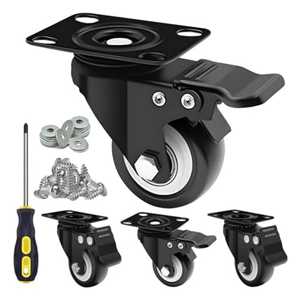 2 Inch Caster Wheel Set of 4,with Dual Brake,Swivel,Full Rotation - color: black, size: 2 inches