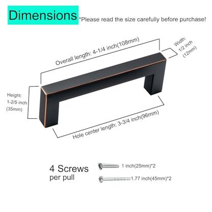 3-3/4 Inch Oil Rubbed Bronze Square Cabinet Pulls, 20 Pack - color: Oil Rubbed Bronze, size: 3.75 inch hole centers