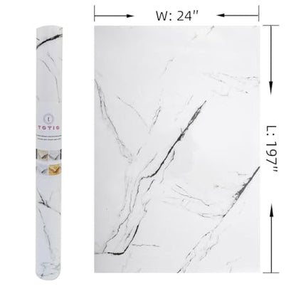 TOTIO Black and White Marble Wallpaper Glossy Thicken 24x197in Granite Look Waterproof Wall Paper Rolls Peel Stick Countertop Contact Paper DIY Adhesive Furniture Stickers Kitchen Table Vinyl Wrap - color: White, size: 24" x 197"