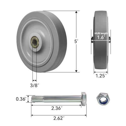 5'' Caster Wheels, Non-Marking Rubber Wheels for Cart Furniture, Set of 4 Industrial Wheel with 1400lbs Capacity (4 Wheel) - style: 5 inch Wheel