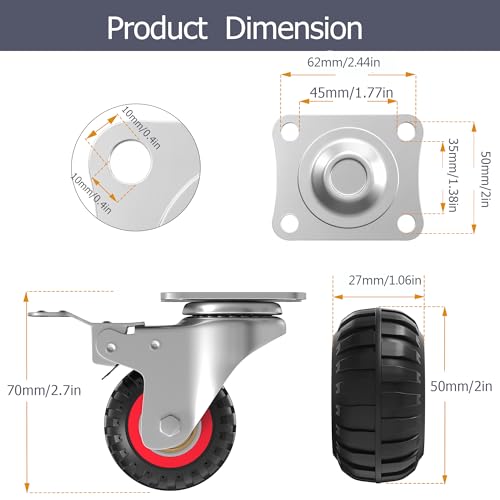 2" Swivel Caster Wheels,Casters Set of 4 Heavy Duty with Brakes - size: 2IN-4packs