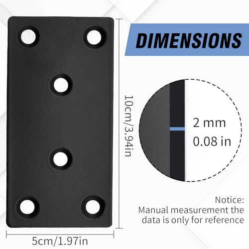 VIKKSAER 8Pcs Black Flat Mending Plate with Screws, Stainless Steel Metal Flat Straight Brace Bracket, Double-Wide Joining Plate for Cabinets, Bookshelves & Tables (3.9 x 1.9 x 0.65 inch) - size: 3.9 x 1.9 x 0.65 inch
