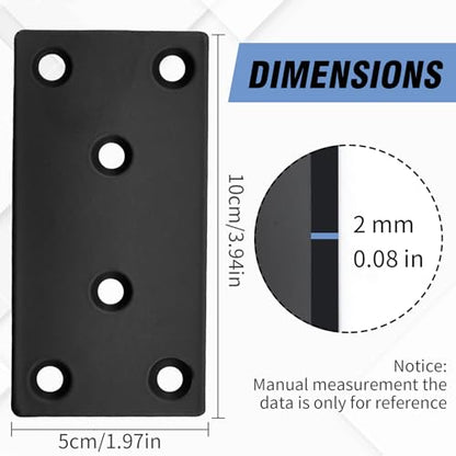 VIKKSAER 8Pcs Black Flat Mending Plate with Screws, Stainless Steel Metal Flat Straight Brace Bracket, Double-Wide Joining Plate for Cabinets, Bookshelves & Tables (3.9 x 1.9 x 0.65 inch) - size: 3.9 x 1.9 x 0.65 inch