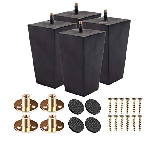 3 inch Solid Wood Pyramid Furniture Legs 4PCS Mid-Century Modern - color: Black, size: 3" (8cm)