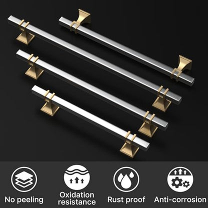 25 Pack 6-1/4 Inch Brushed Nickel and Gold Cabinet Pulls - color: Brushed Nickel & Matte Gold, size: 6-1/4 inch (160mm) Hole Center Pull