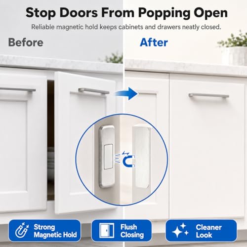 4-Pack Ultra-Thin Magnetic Door Catch, No-Drill Cabinet Magnets with Heavy Duty Adhesive, Slim Magnetic Closures for Drawers, Kitchen Cabinets, Wardrobe - size: 4Pack