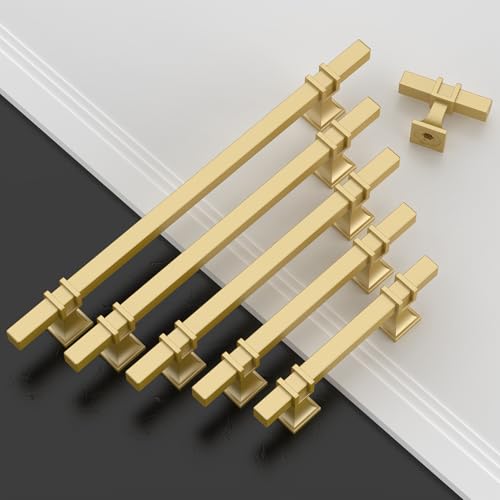 Amerdeco 10 Pack Brushed Gold Cabinet Knobs 1.46 Inch(37mm) Single Hole Cabinet Handles Rectangle Dresser Knobs Drawer Knobs and Pulls for Bathroom Cabinets ZH0067 - color: Brushed Gold, size: 1.46"/37MM