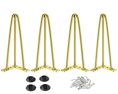 Osring 12 Inch Furniture Hairpin Legs Gold,1/2" Dia 3-Rods Metal Table Feet - color: Gold, size: 12 Inch