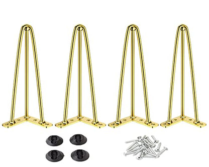 Osring 12 Inch Furniture Hairpin Legs Gold,1/2" Dia 3-Rods Metal Table Feet - color: Gold, size: 12 Inch
