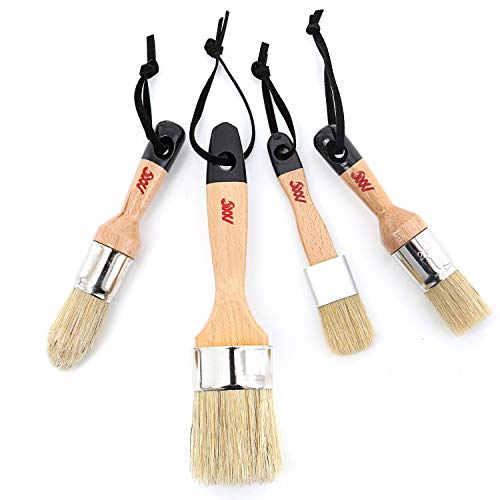 Chalk and Wax Paint Brushes, 4 Piece Set for Furniture, Natural Bristles