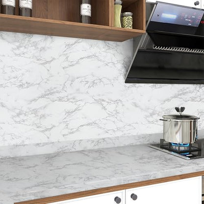 Marble Contact Paper for Countertops Faux Marble Wallpaper Peel and Stick - color: Gray/White, size: 15.7" x 118"