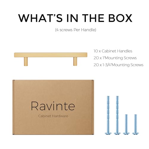 Ravinte Champagne Gold Handles Square Cabinet Hardware 4-1/2 Inch 10 Pack - size: 4-1/2" Hole Center