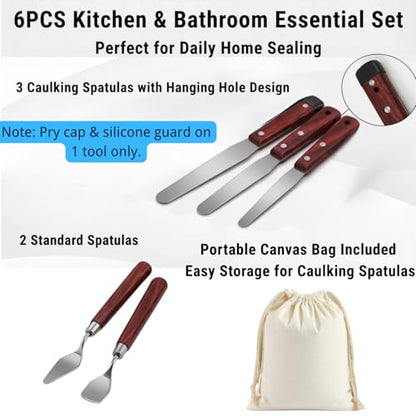 5-Piece Essential Caulk Spatula Set with Wooden Handle - size: 5pcs