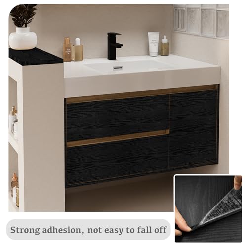 Abyssaly Black Wood Grain Contact Paper Peel and Stick Wallpaper Vinyl Wrap - color: Black, size: 17.7" x 118"