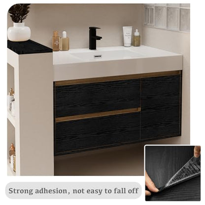 Abyssaly Black Wood Grain Contact Paper Peel and Stick Wallpaper Vinyl Wrap - color: Black, size: 17.7" x 118"