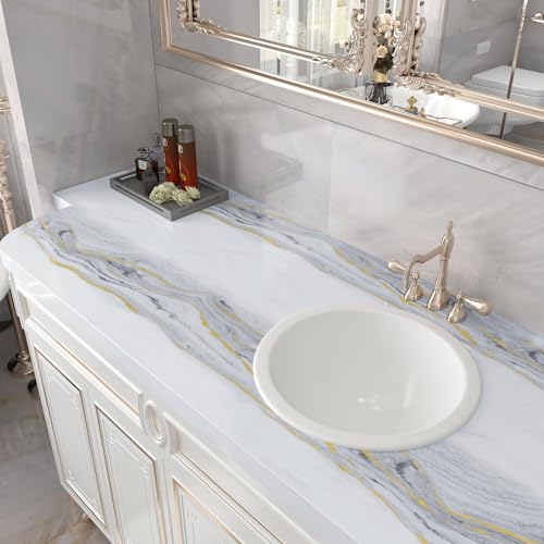 CHIHUT 12"x100" Marble Countertop Contact Paper Thick Waterproof White Marble Peel and Stick Wallpaper for Countertops Self Adhesive Removable Glossy Vinyl Film for Kitchen Cabinets Wall Covering - size: 12" x 100"