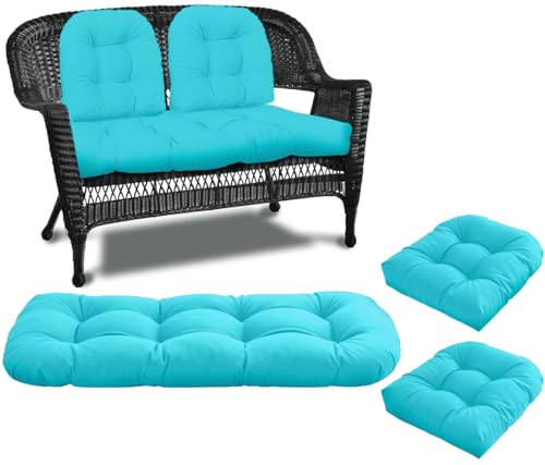 Wicker Chair Cushions 3 Piece Set, Waterproof Outdoor Cushion for Patio Furniture, Loveseat and U-Shaped Wicker Furniture Cushions, Teal - color: Teal