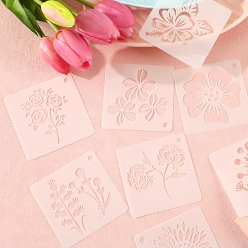 JULMELON 20 Pcs Flower Stencils for Painting on Wood Reusable Sunflower - style: Flower Stencils