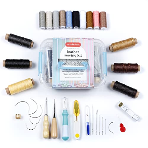 Incraftables Upholstery Needles for Hand Sewing Kit. Best Heavy Duty Leather Sewing Kit Working Tools. Upholstery Repair Kit with Waxed Thread Cord, Needles & Tape for Stitching, Craft & Shoe Repair