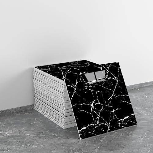 20pcs Black & White Marble Peel and Stick Shower Wall Panels - color: lack Base White