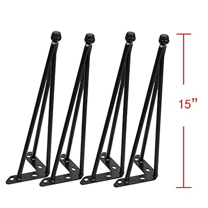 Home Soft Things Hairpin Metal Table Legs 15 Inch Legs for Furniture Coffee Bench Dining End Industrial Table Desk Set of 4 with Black Screws Adjustable Cushion Floor Protectors, 15" - size: 15"