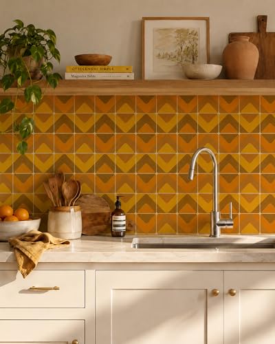 Retro Geometric Peel and Stick Wallpaper Removable Orange Yellow 9in×19.7ft - color: Orange/Yellow