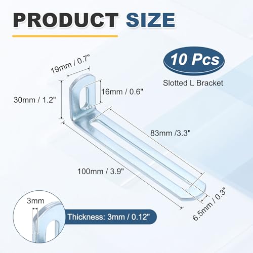 uxcell 10 Pcs Adjustable Right Angle Brackets 3.9"x1.2"x0.7" Silver - color: Silver, size: 3.9"x1.2"x0.7"