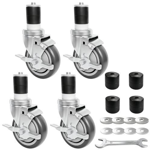 MySit 4 Inch Expanding Stem Casters with Side Brake Set of 4 - size: 4 INCH