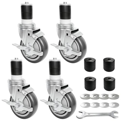 MySit 4 Inch Expanding Stem Casters with Side Brake Set of 4 - size: 4 INCH