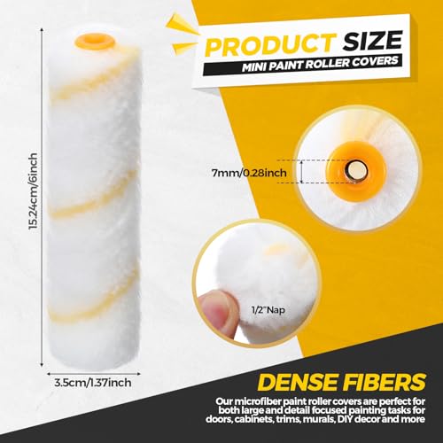 Leumoi 100 Pcs 6" x 1/2" Paint Roller High Density Microfiber Roller - size: 1/2" Nap