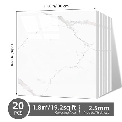 Peel and Stick Marble Wall Panels 11.8x11.8in Waterproof 20 Pack - color: White, size: 20 Pack