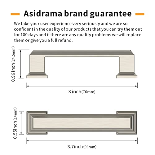 Asidrama 20 Pack 3 inch Brushed Satin Nickel Kitchen Cabinet Handles - color: Brushed Satin Nickel, size: 3" Hole Center(76mm)
