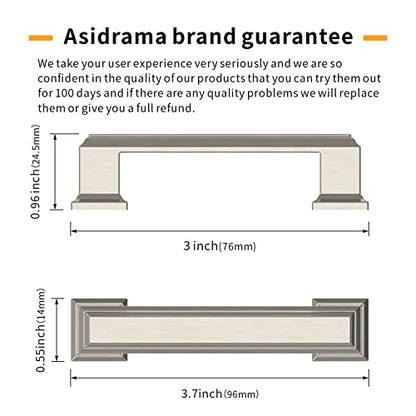 Asidrama 20 Pack 3 inch Brushed Satin Nickel Kitchen Cabinet Handles - color: Brushed Satin Nickel, size: 3" Hole Center(76mm)