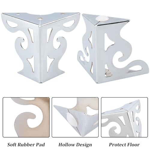 CRASPIRE 4Pcs 3.15 Inch Hollow Out Furniture Legs Silver Artistic Metal Sofa Cabinet Legs Table Dresser Feet Triangle Couch Shelf Repair Restoration Replacement for Bookcase Wardrobe Bed - color: 4 Sets Sliver