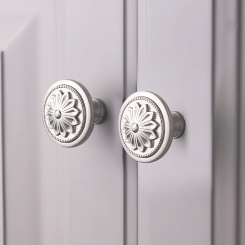 4 Pack Brushed Nickel Cabinet Hardware Knobs Round, 1-2/5"Satin Nickel Handles for Kitchen Cabinets and Drawers Nickel Drawer Pulls Dresser Knobs - color: Brushed Nickel