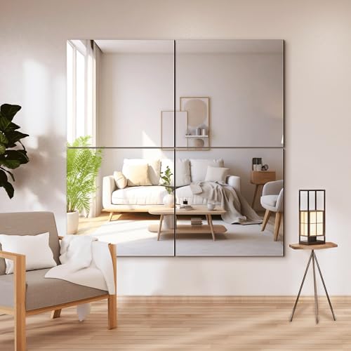 Delma Frameless Mirror Tiles 20"x20"x4 Pcs Wall Mounted - size: 20''x20''-4PCS